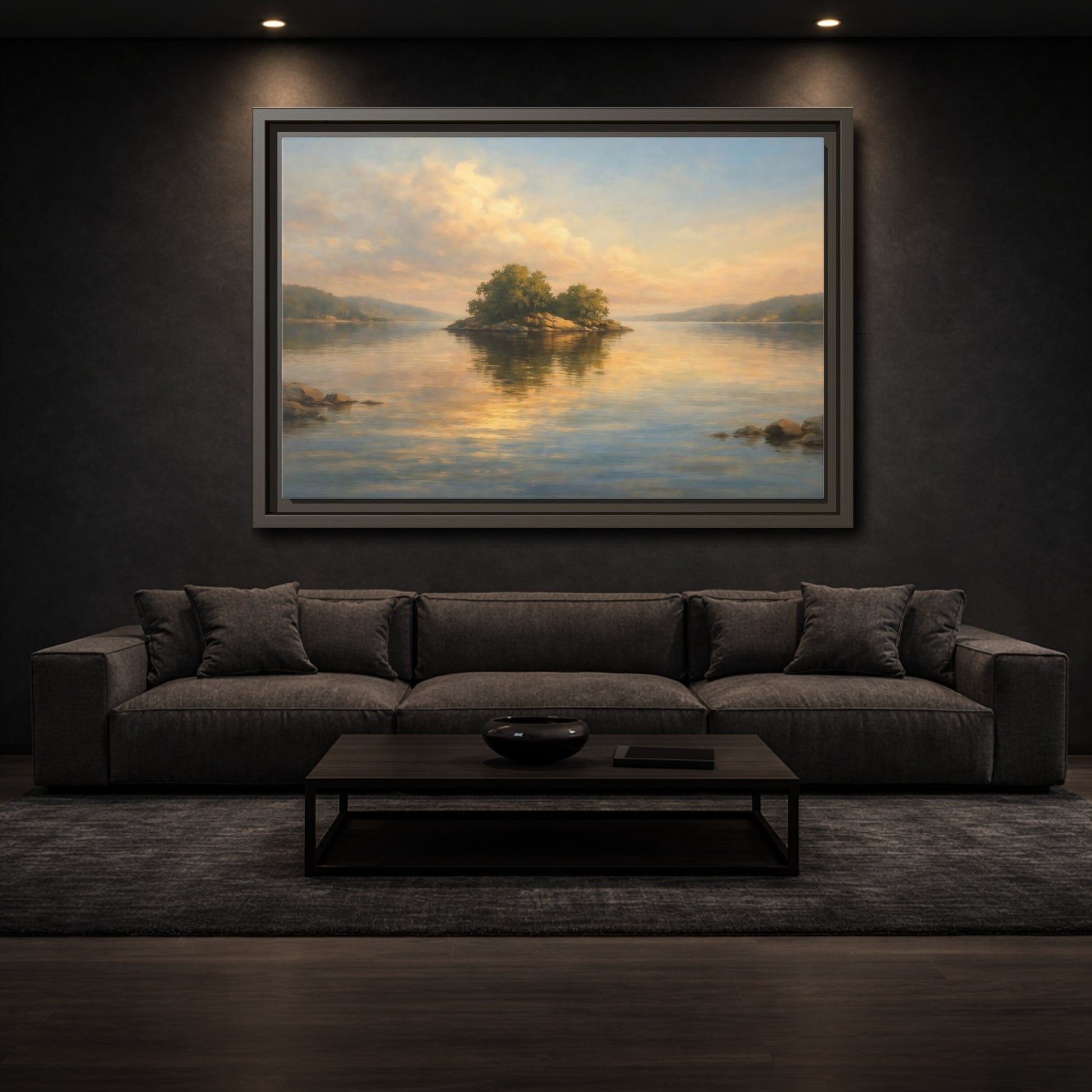 Mockup 2. Nature Island Golden Lake Island shown as stretched canvas wall art