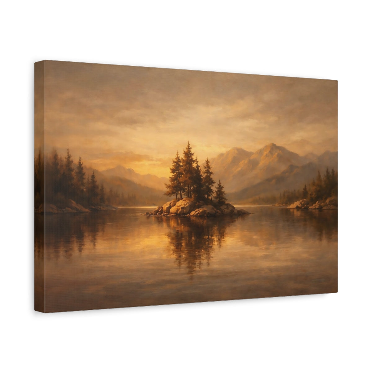 Side Mockup 4. Nature Island Golden Landscape shown as stretched canvas wall art