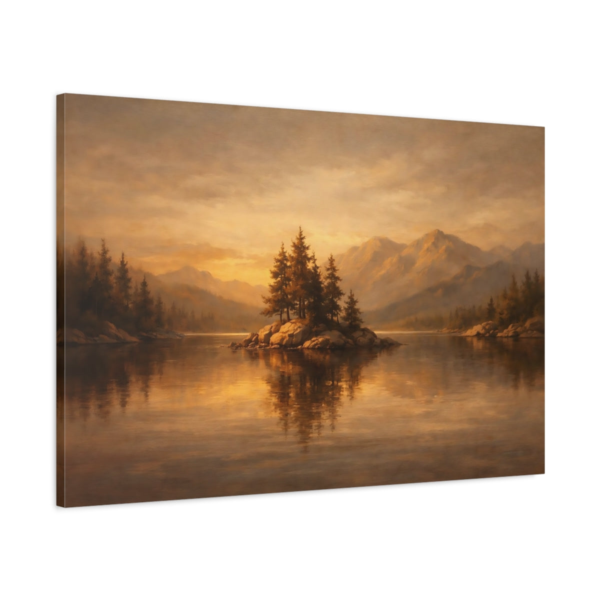 Side Mockup 1. Nature Island Golden Landscape shown as stretched canvas wall art