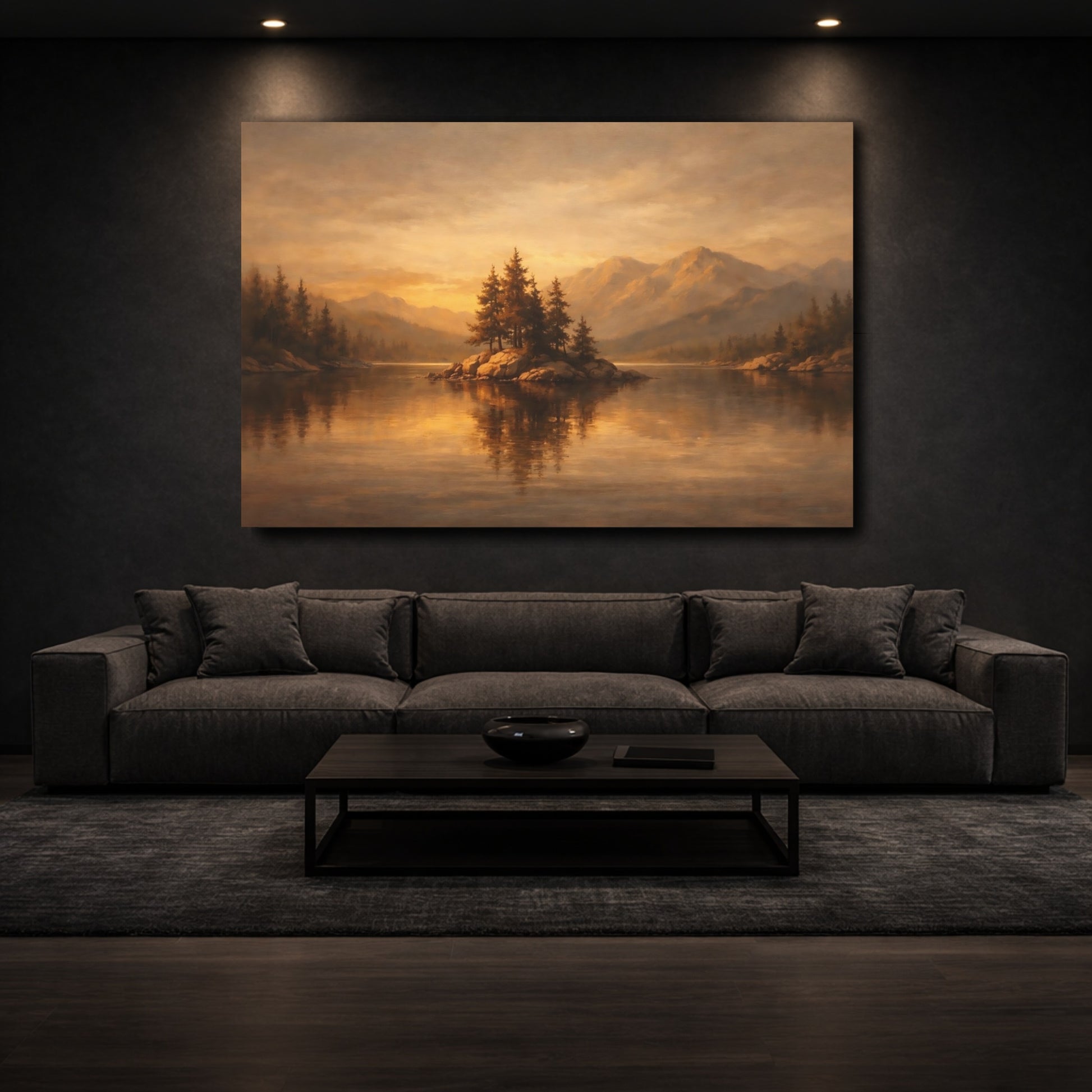 Mockup 2. Nature Island Golden Landscape shown as stretched canvas wall art