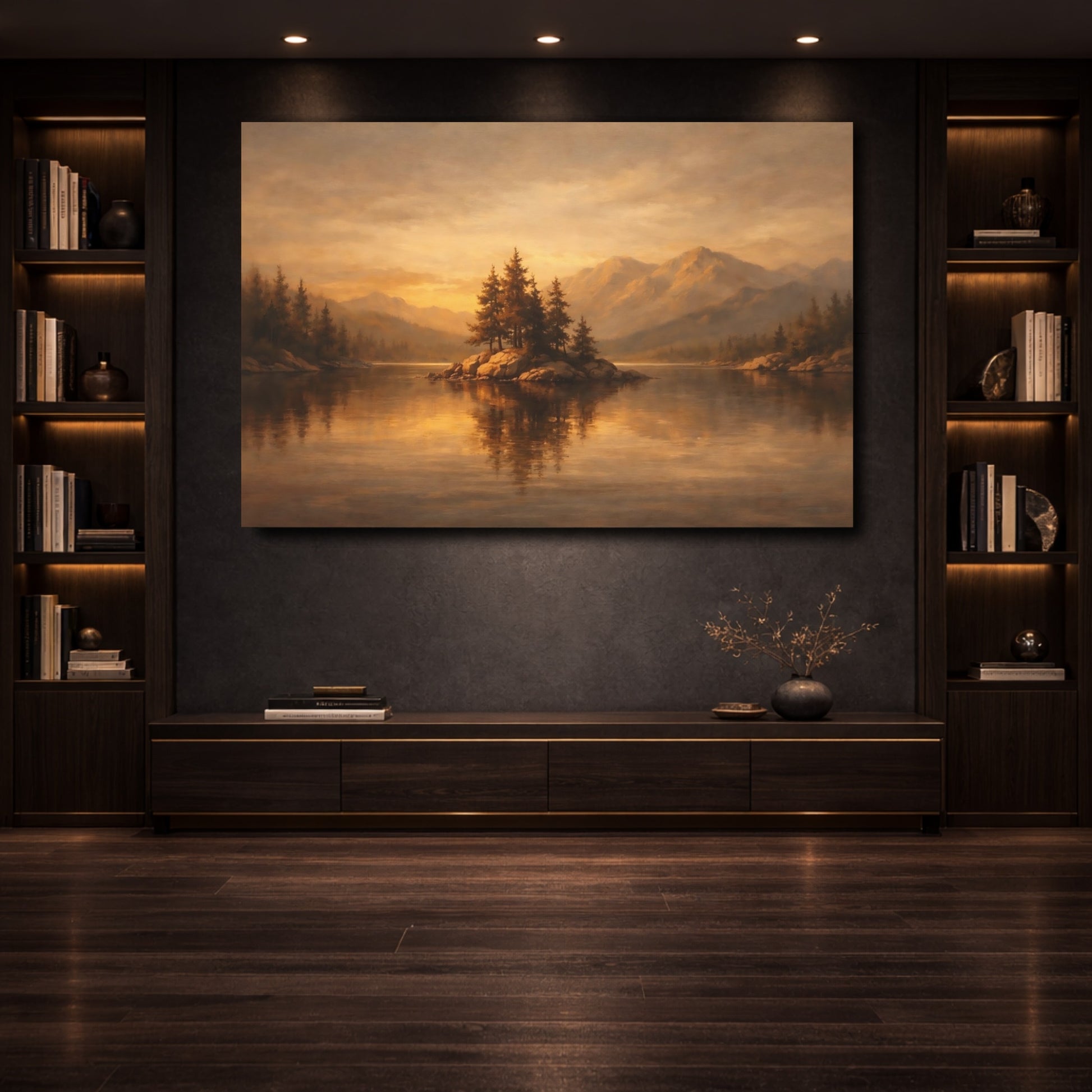 Mockup 3. Nature Island Golden Landscape shown as stretched canvas wall art