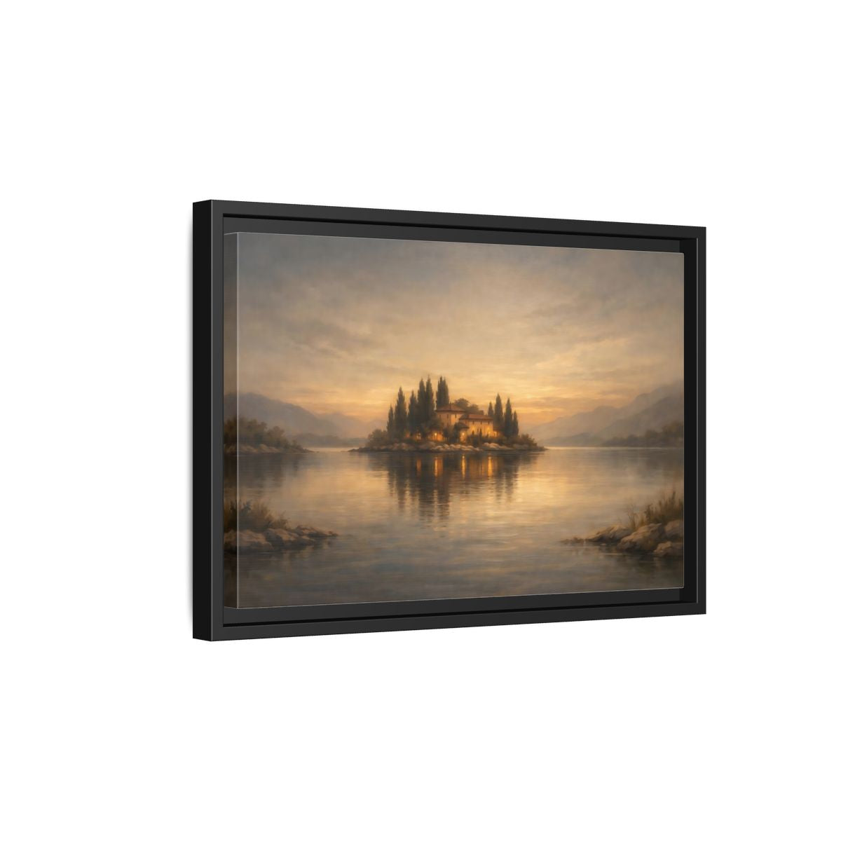 Side Mockup 6. Nature Island House Warm Glow shown as stretched canvas wall art