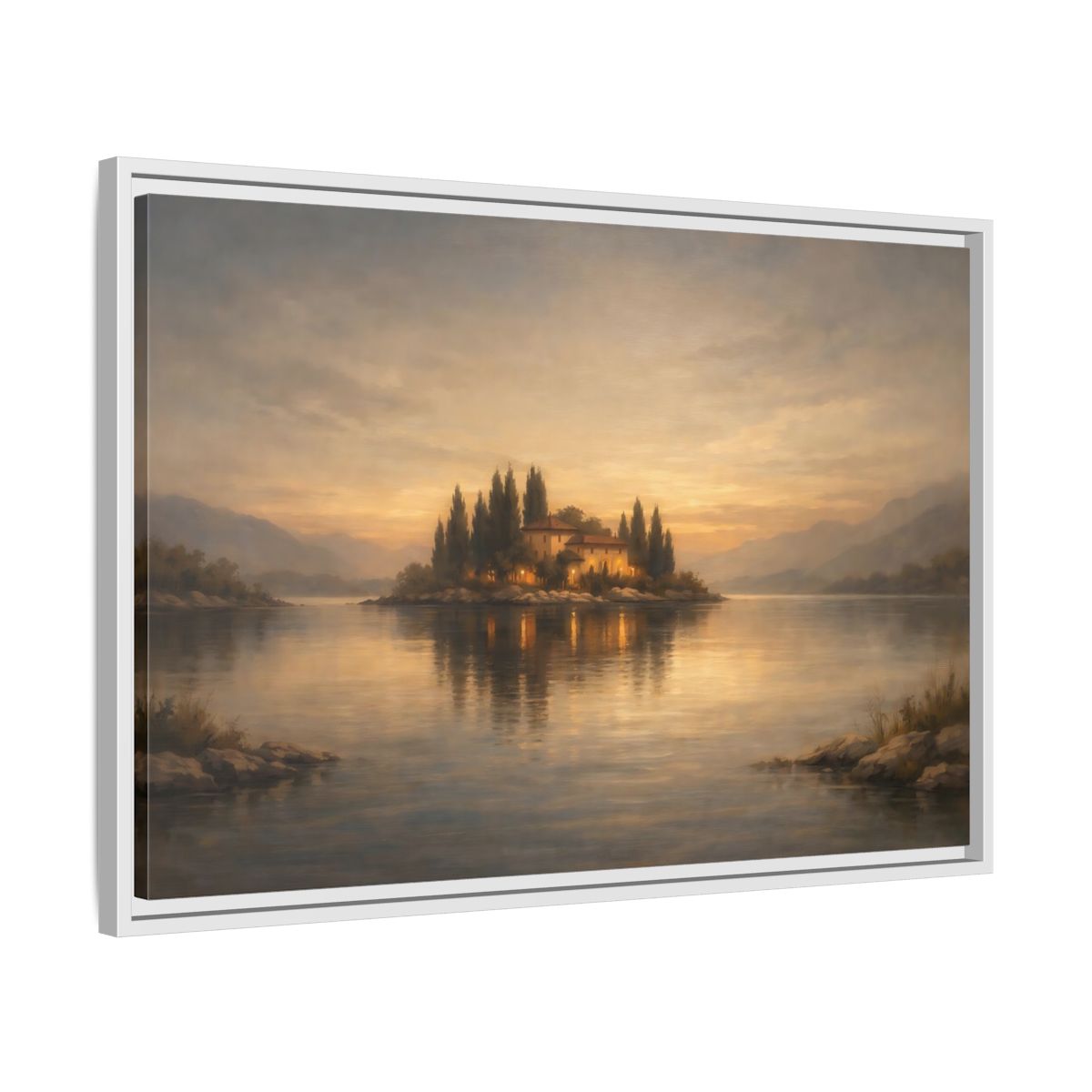 Side Mockup 10. Nature Island House Warm Glow shown as stretched canvas wall art