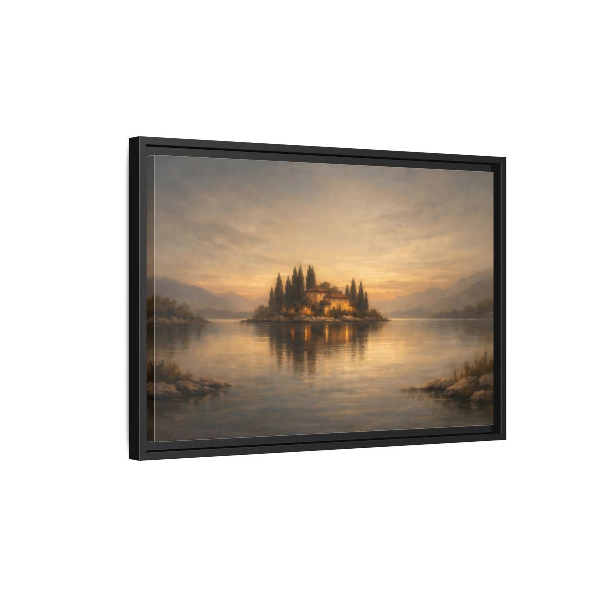 Side Mockup 3. Nature Island House Warm Glow shown as stretched canvas wall art