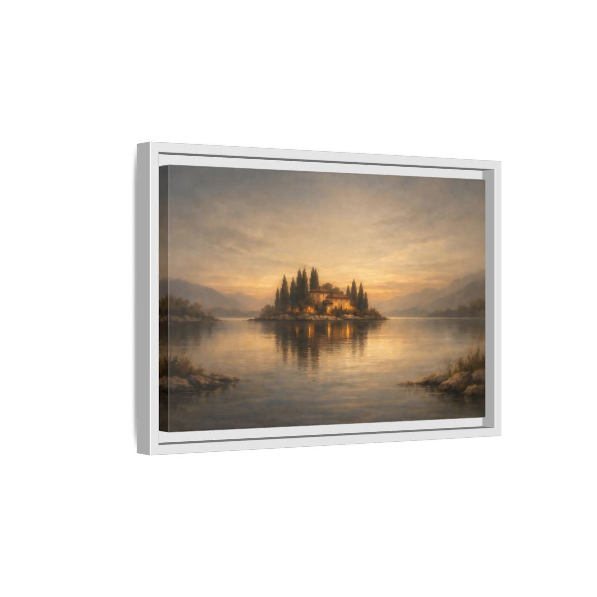 Side Mockup 4. Nature Island House Warm Glow shown as stretched canvas wall art