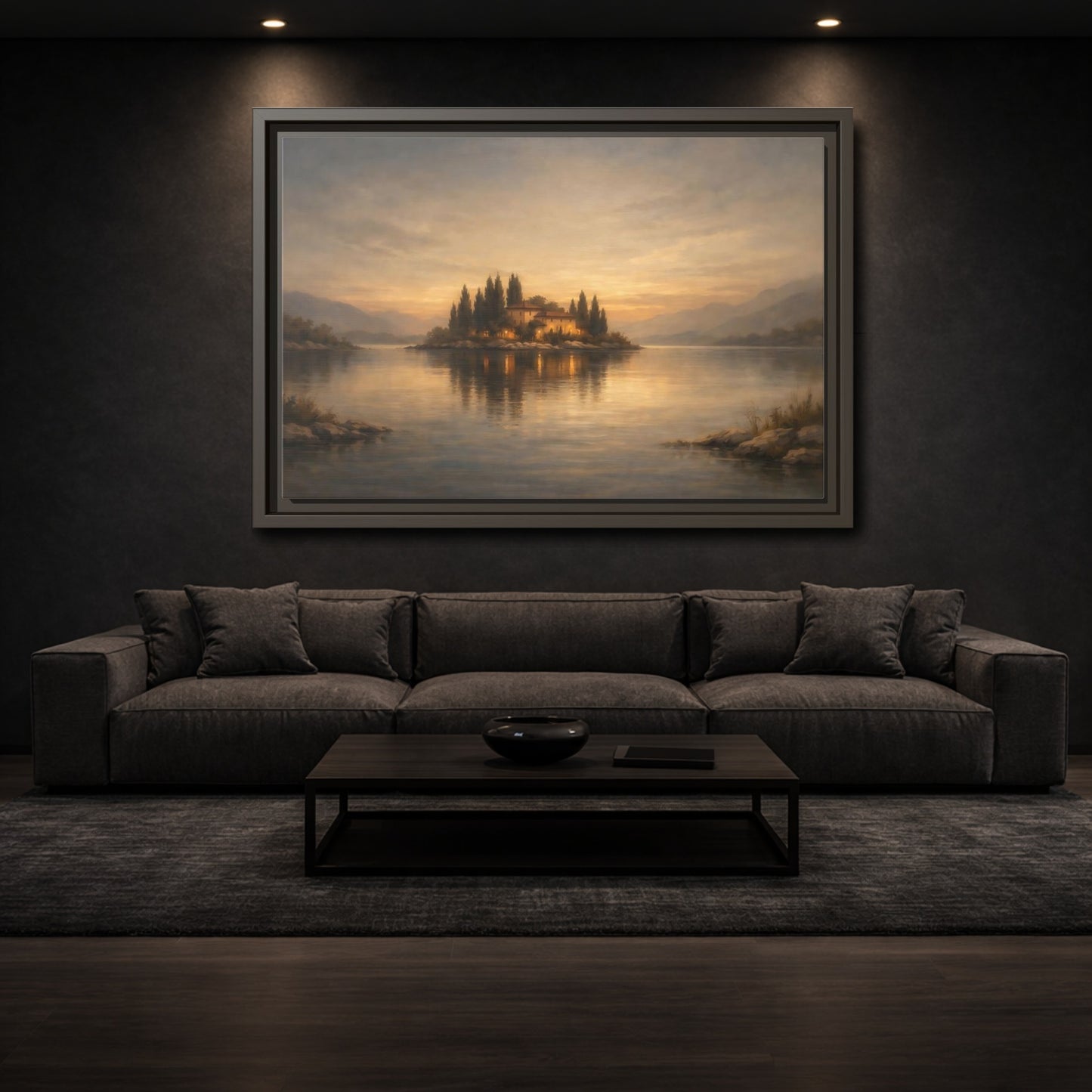 Mockup 2. Nature Island House Warm Glow shown as stretched canvas wall art