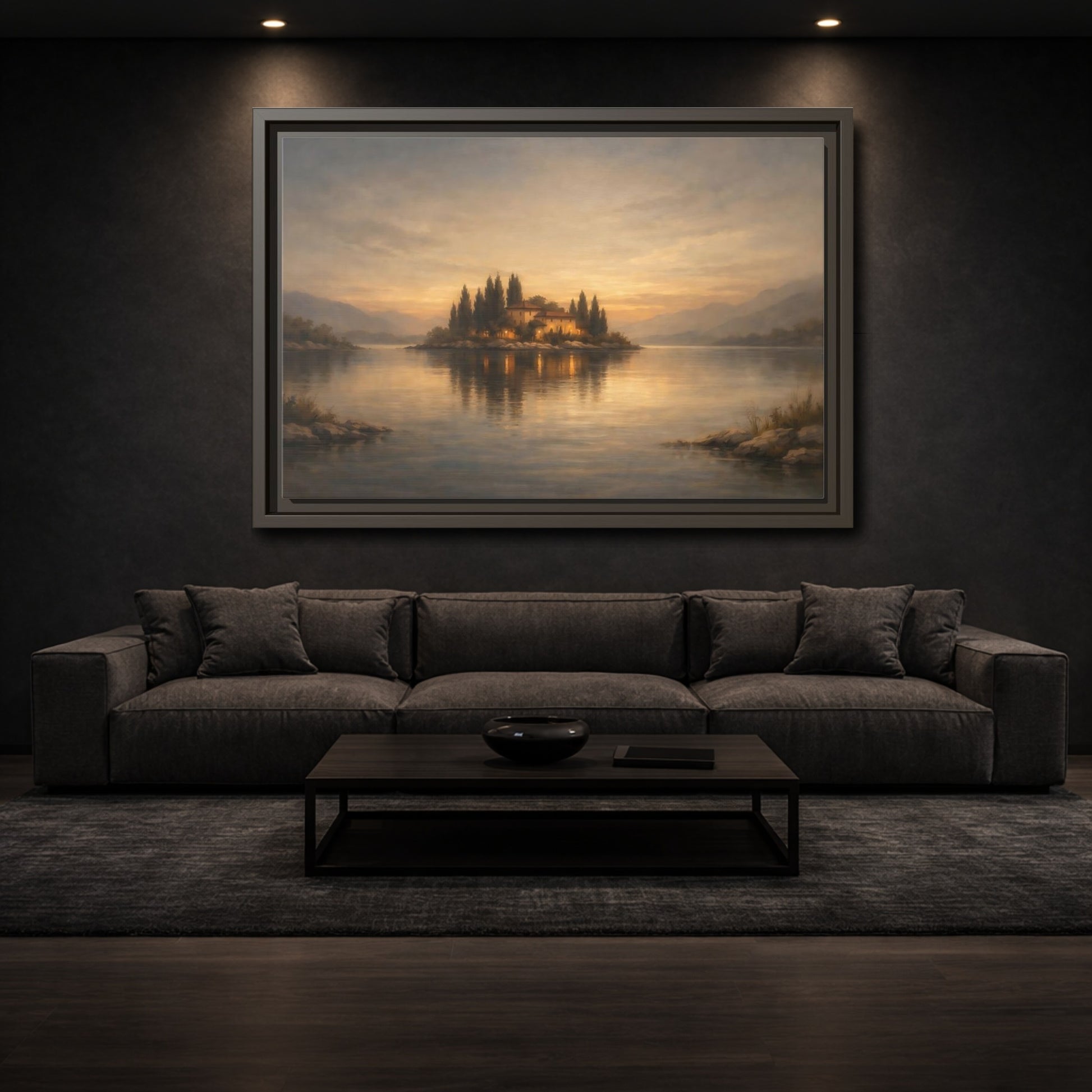 Mockup 2. Nature Island House Warm Glow shown as stretched canvas wall art