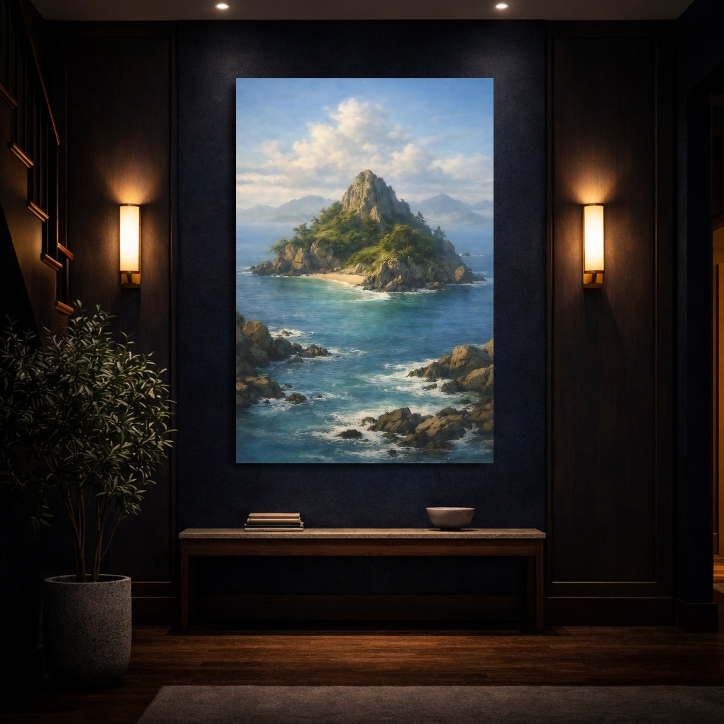 Nature Island Island Landscape shown as front canvas room wall art
