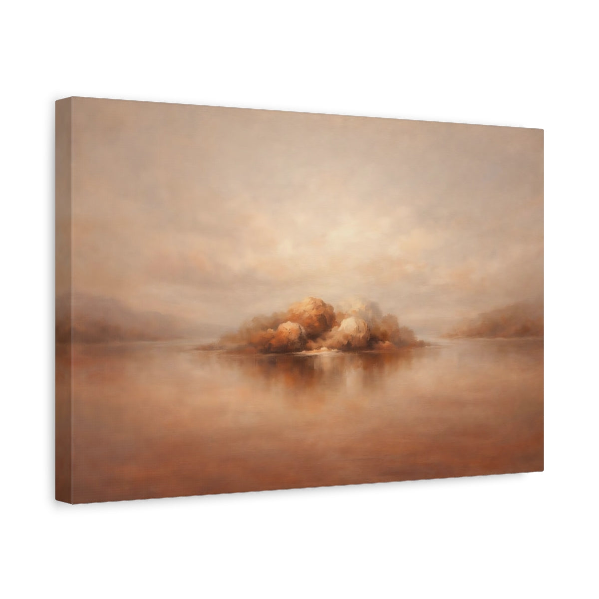 Side Mockup 4. Nature Island Landscape Brown And Beige Landscape shown as stretched canvas wall art