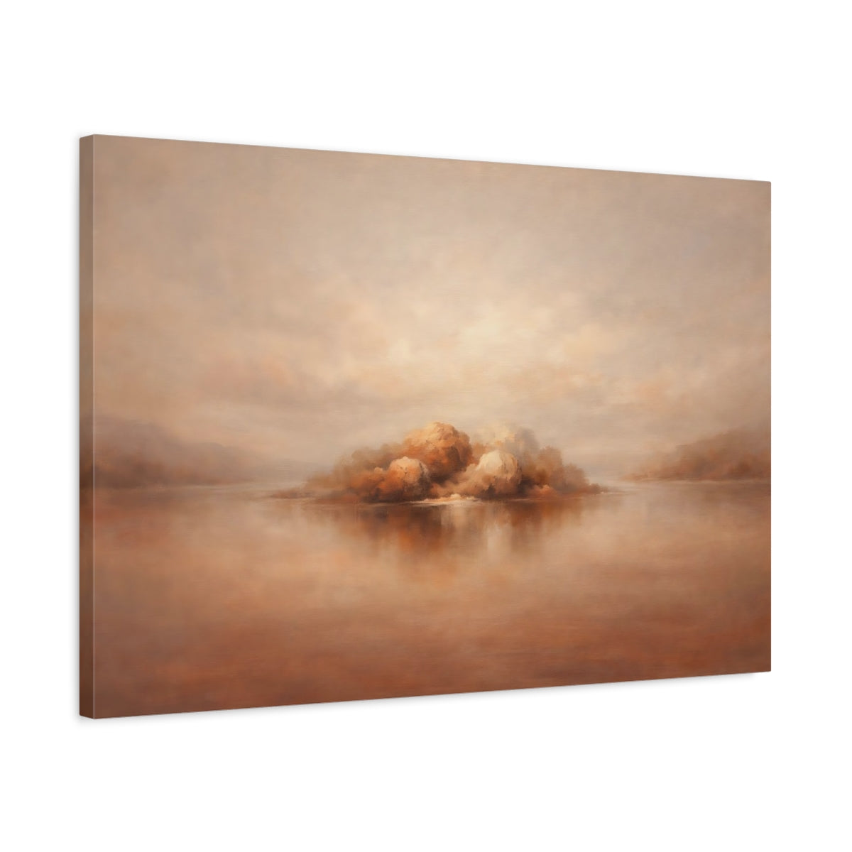 Side Mockup 2. Nature Island Landscape Brown And Beige Landscape shown as stretched canvas wall art