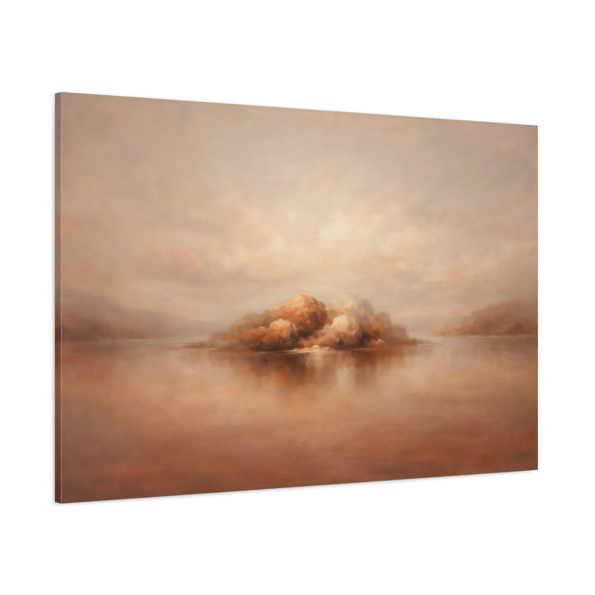 Main Mockup. Nature Island Landscape Brown And Beige Landscape shown as stretched canvas wall art