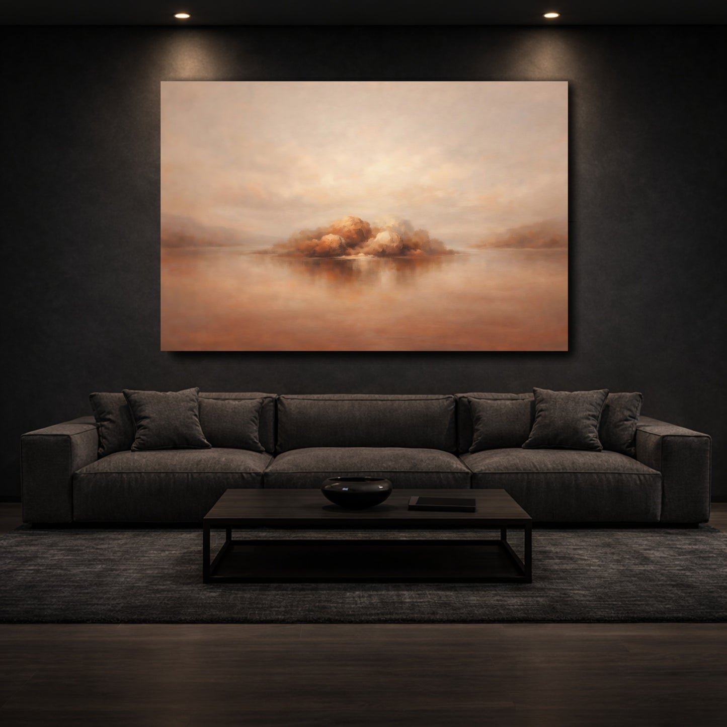 Mockup 2. Nature Island Landscape Brown And Beige Landscape shown as stretched canvas wall art