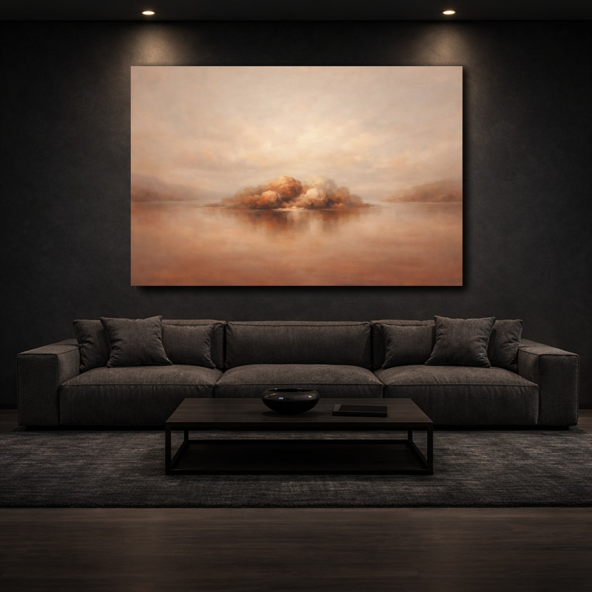 Mockup 2. Nature Island Landscape Brown And Beige Landscape shown as stretched canvas wall art