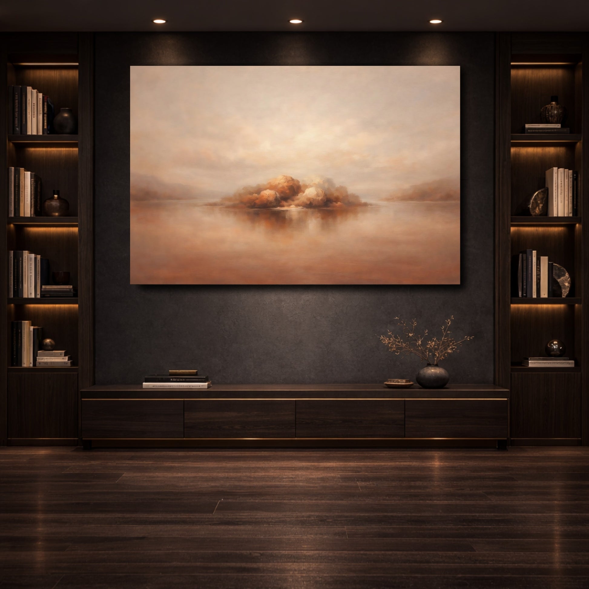 Mockup 3. Nature Island Landscape Brown And Beige Landscape shown as stretched canvas wall art