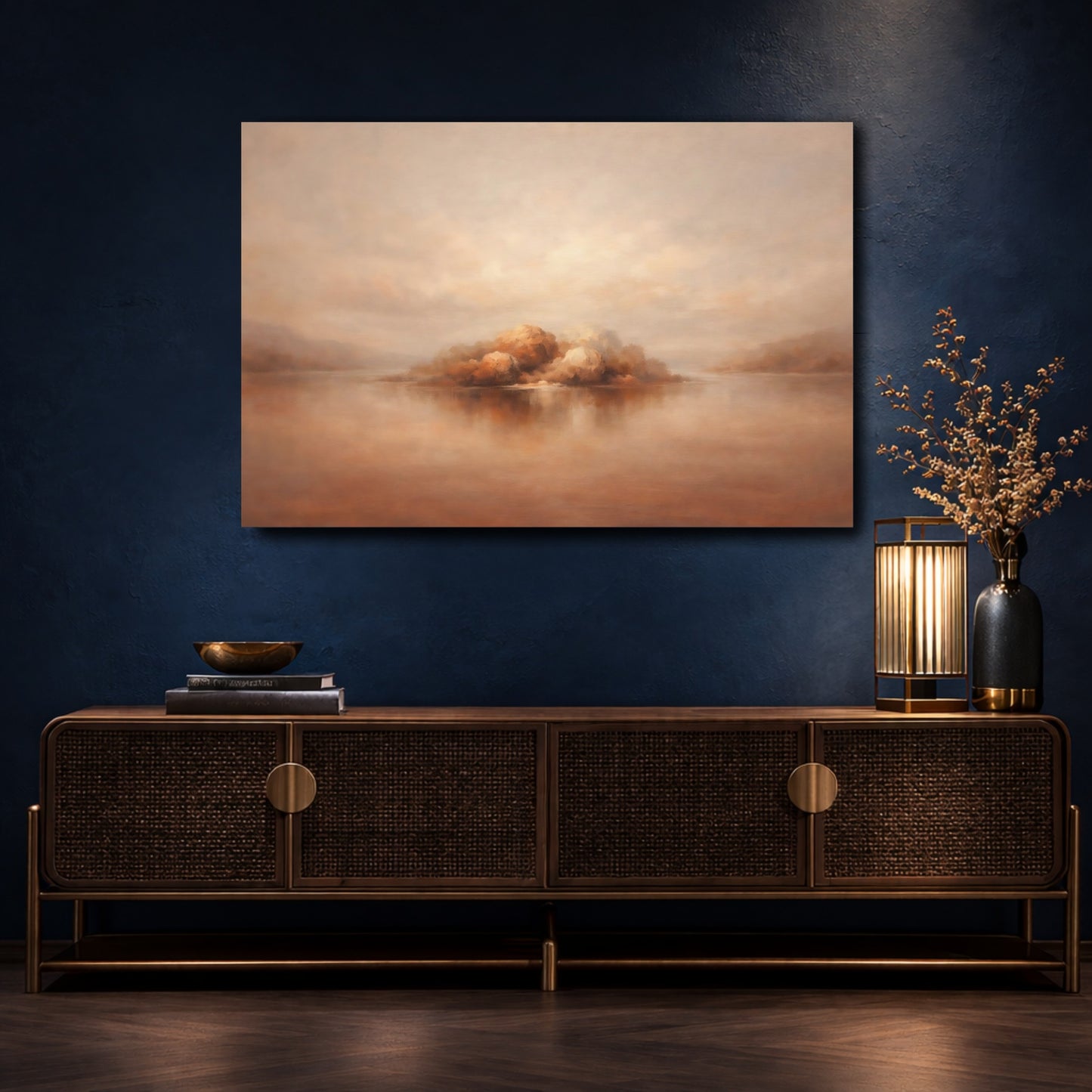 Mockup 4. Nature Island Landscape Brown And Beige Landscape shown as stretched canvas wall art