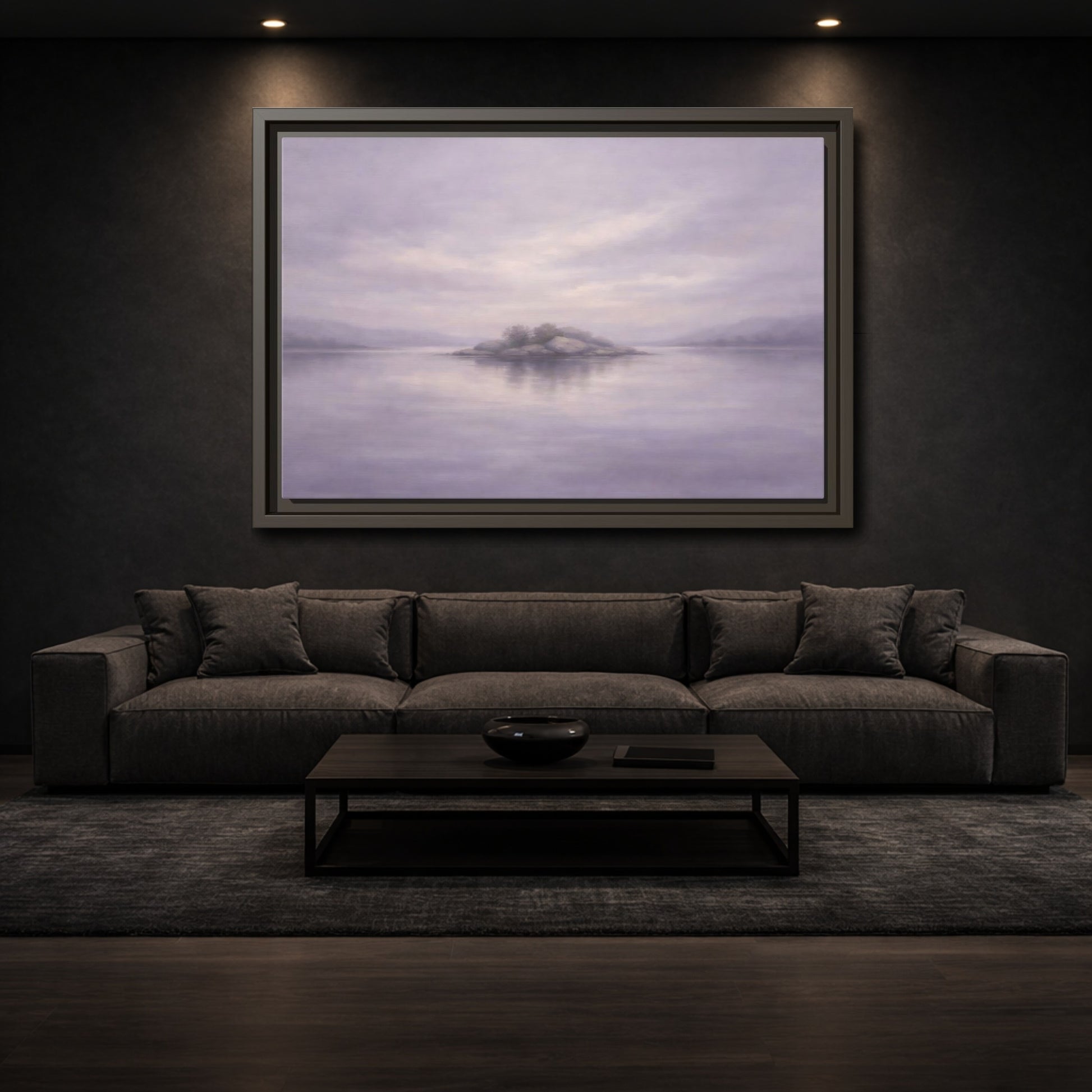 Mockup 2. Nature Island Muted Lavender shown as stretched canvas wall art