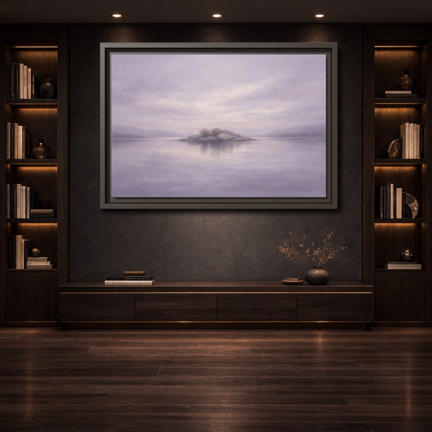 Mockup 3. Nature Island Muted Lavender shown as stretched canvas wall art