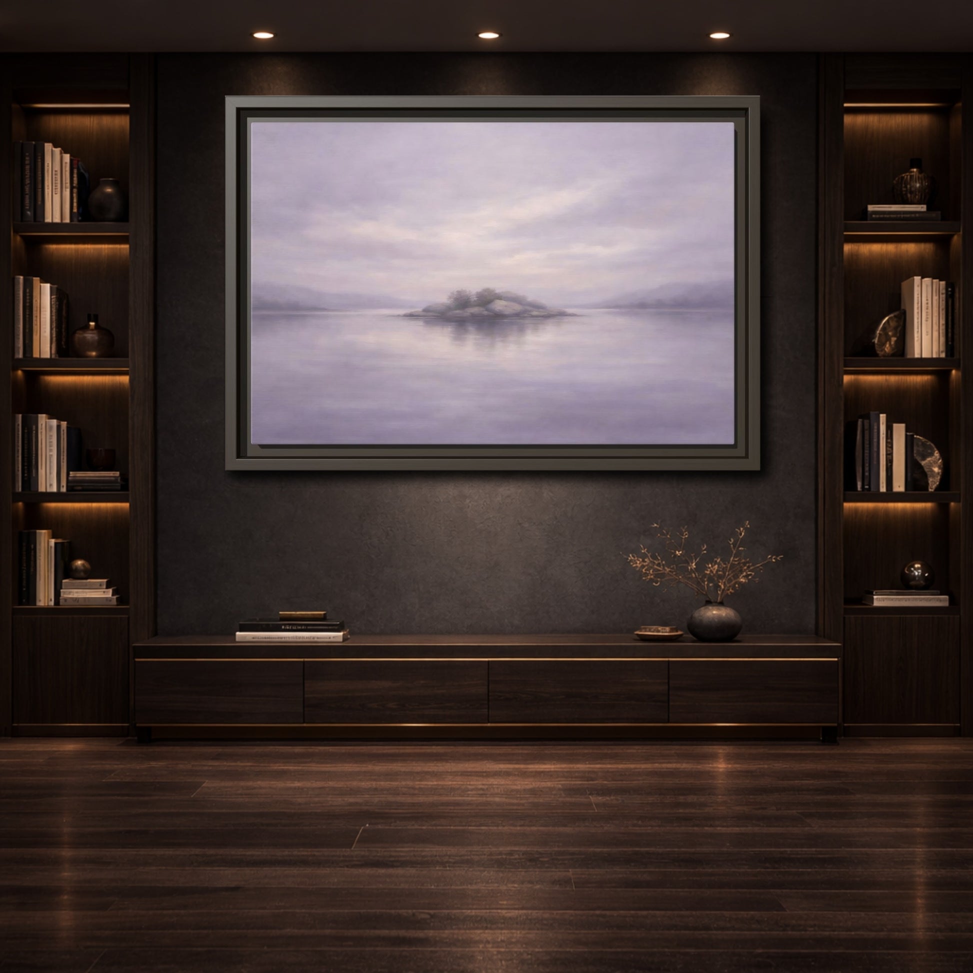 Mockup 3. Nature Island Muted Lavender shown as stretched canvas wall art