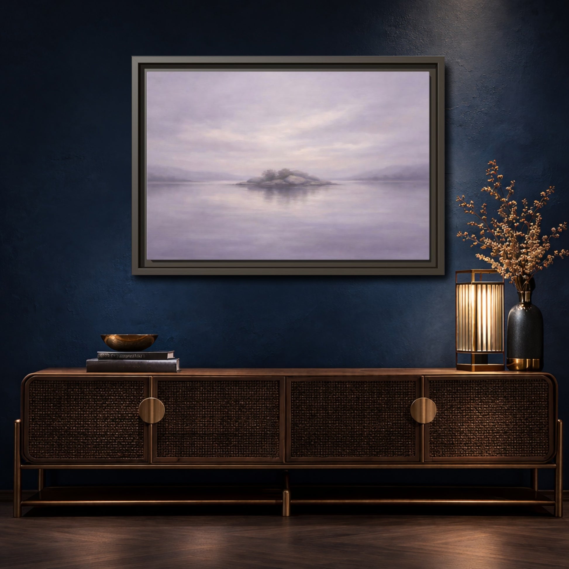 Mockup 4. Nature Island Muted Lavender shown as stretched canvas wall art