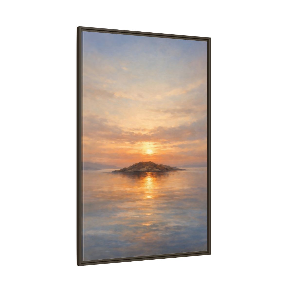 Side Mockup 8. Nature Island Sunset Golden Sunset shown as stretched canvas wall art