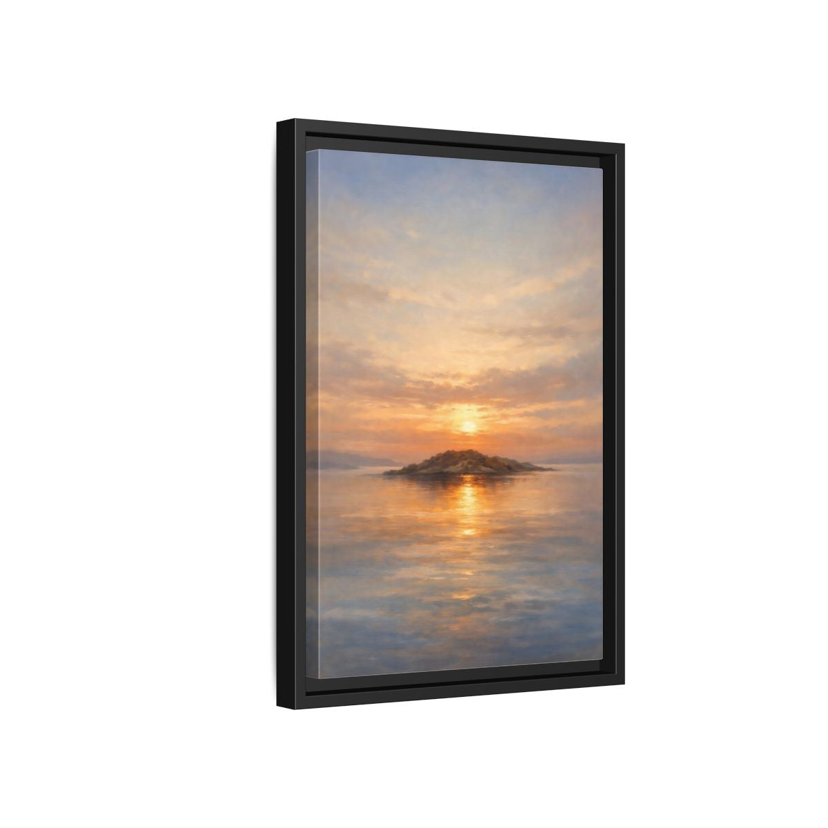 Side Mockup 6. Nature Island Sunset Golden Sunset shown as stretched canvas wall art