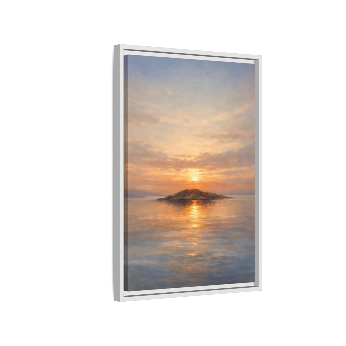Side Mockup 1. Nature Island Sunset Golden Sunset shown as stretched canvas wall art