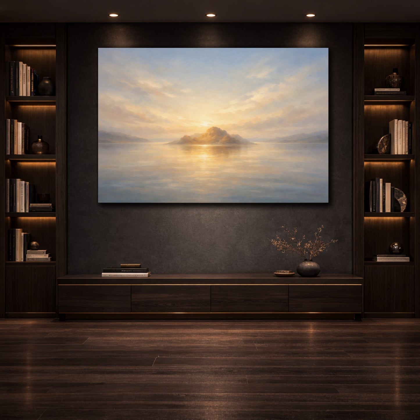 Mockup 3. Nature Island Sunset Golden Horizon shown as stretched canvas wall art