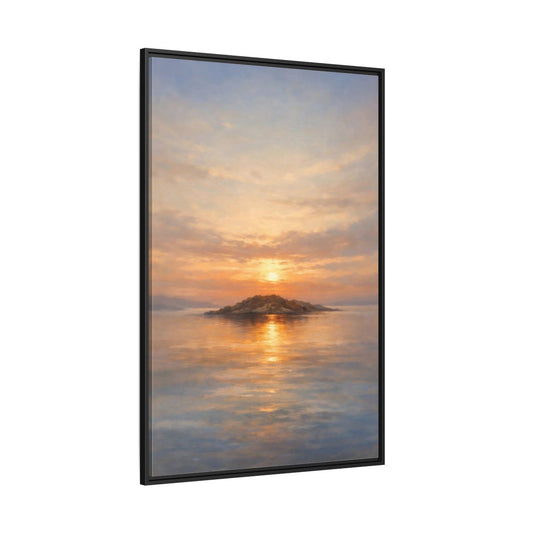 Main Mockup. Nature Island Sunset Golden Sunset shown as stretched canvas wall art