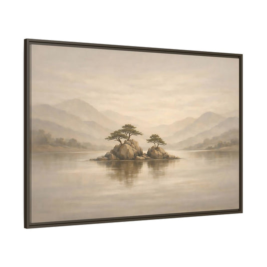 Main Mockup. Nature Island Trees Beige Landscape shown as stretched canvas wall art
