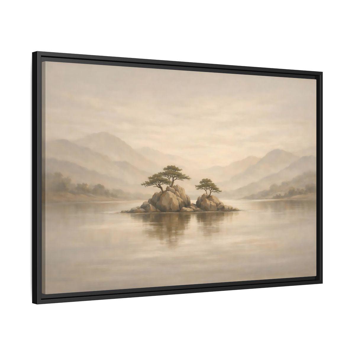 Side Mockup 13. Nature Island Trees Beige Landscape shown as stretched canvas wall art