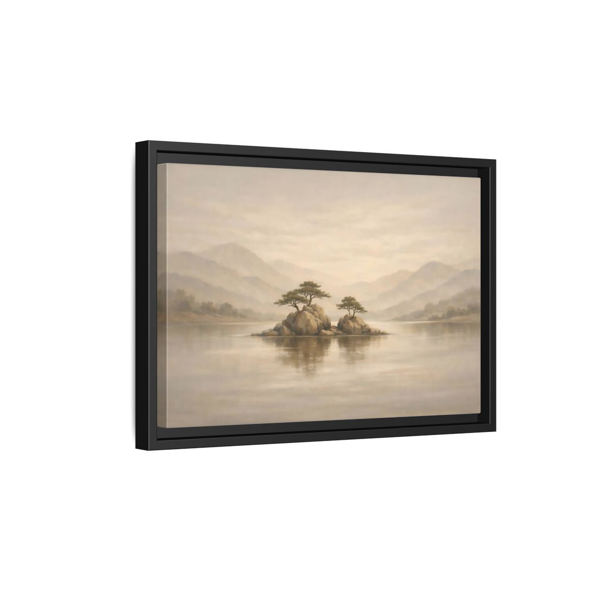 Side Mockup 6. Nature Island Trees Beige Landscape shown as stretched canvas wall art