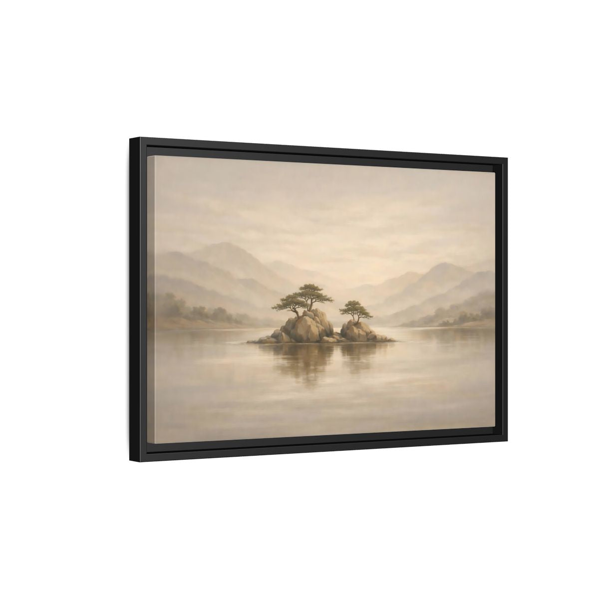 Side Mockup 3. Nature Island Trees Beige Landscape shown as stretched canvas wall art