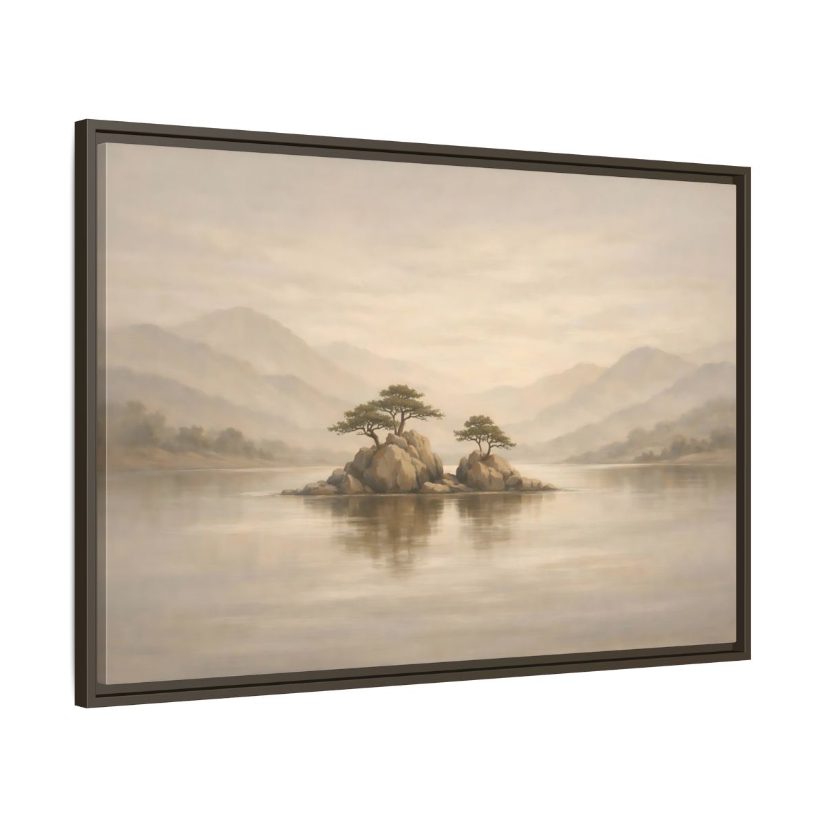 Side Mockup 9. Nature Island Trees Beige Landscape shown as stretched canvas wall art