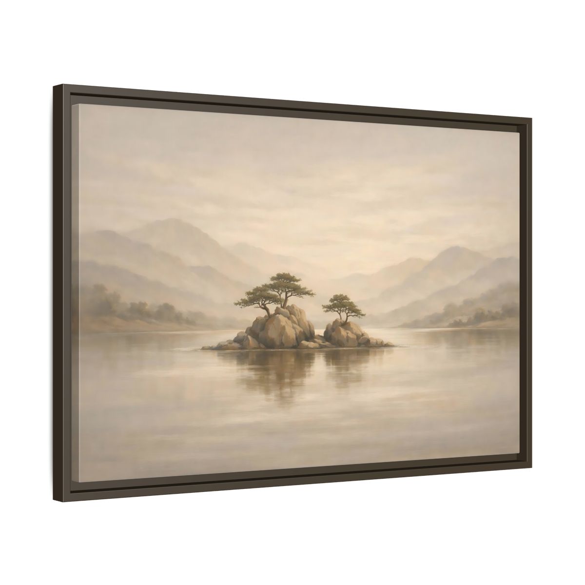 Side Mockup 11. Nature Island Trees Beige Landscape shown as stretched canvas wall art