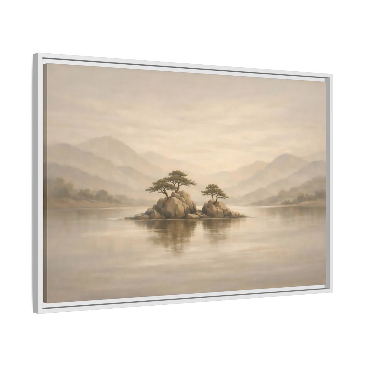 Side Mockup 8. Nature Island Trees Beige Landscape shown as stretched canvas wall art