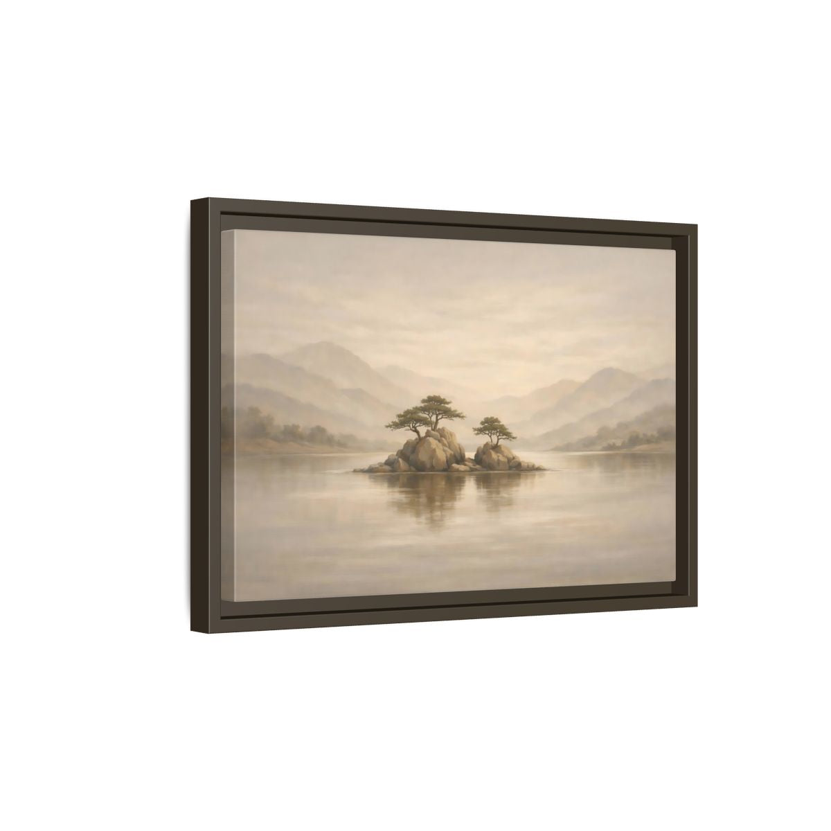 Side Mockup 5. Nature Island Trees Beige Landscape shown as stretched canvas wall art
