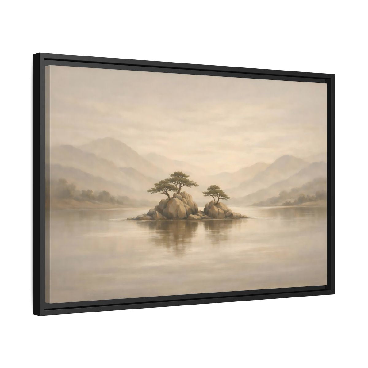 Side Mockup 14. Nature Island Trees Beige Landscape shown as stretched canvas wall art