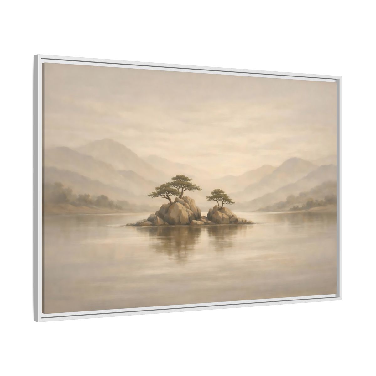 Side Mockup 7. Nature Island Trees Beige Landscape shown as stretched canvas wall art