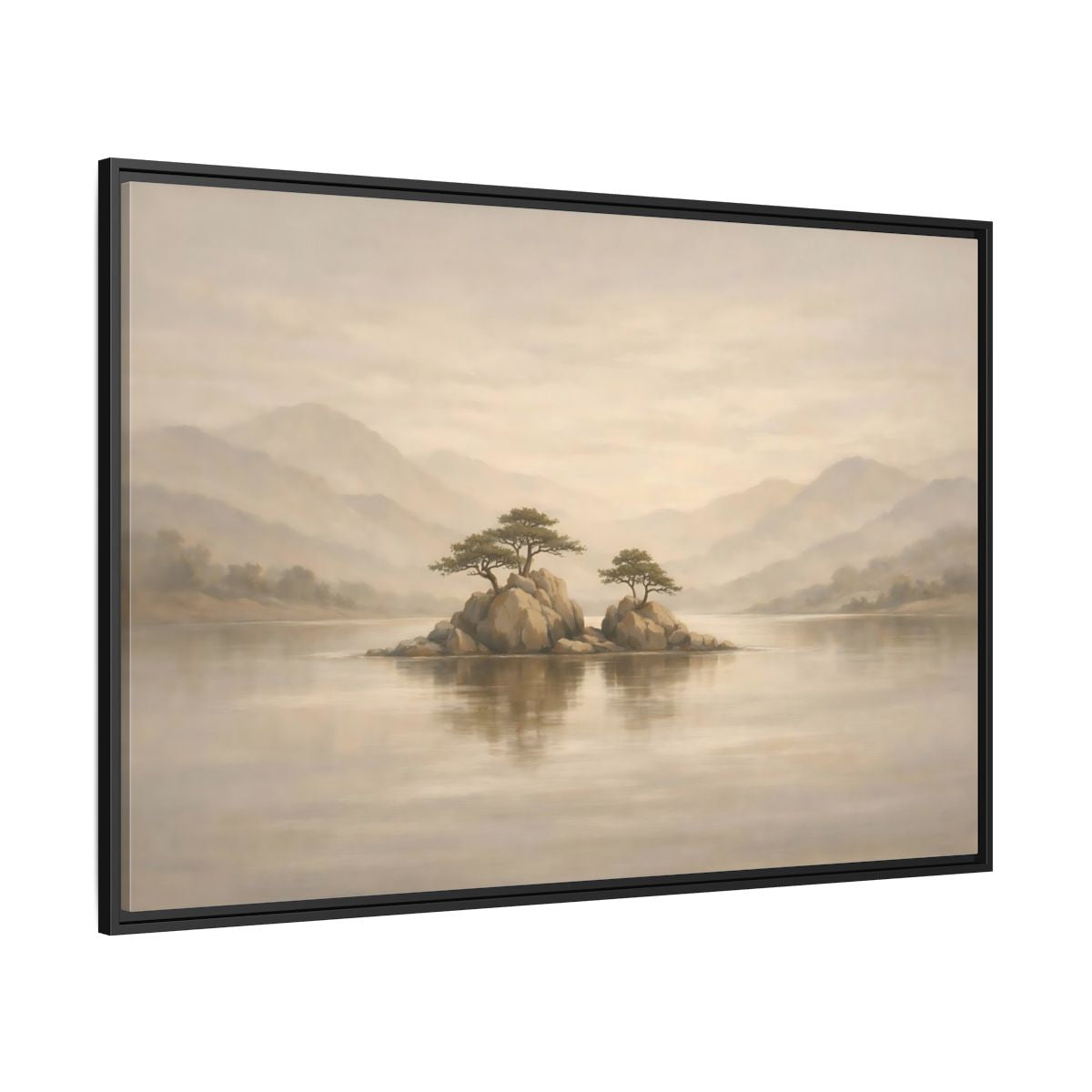 Side Mockup 12. Nature Island Trees Beige Landscape shown as stretched canvas wall art