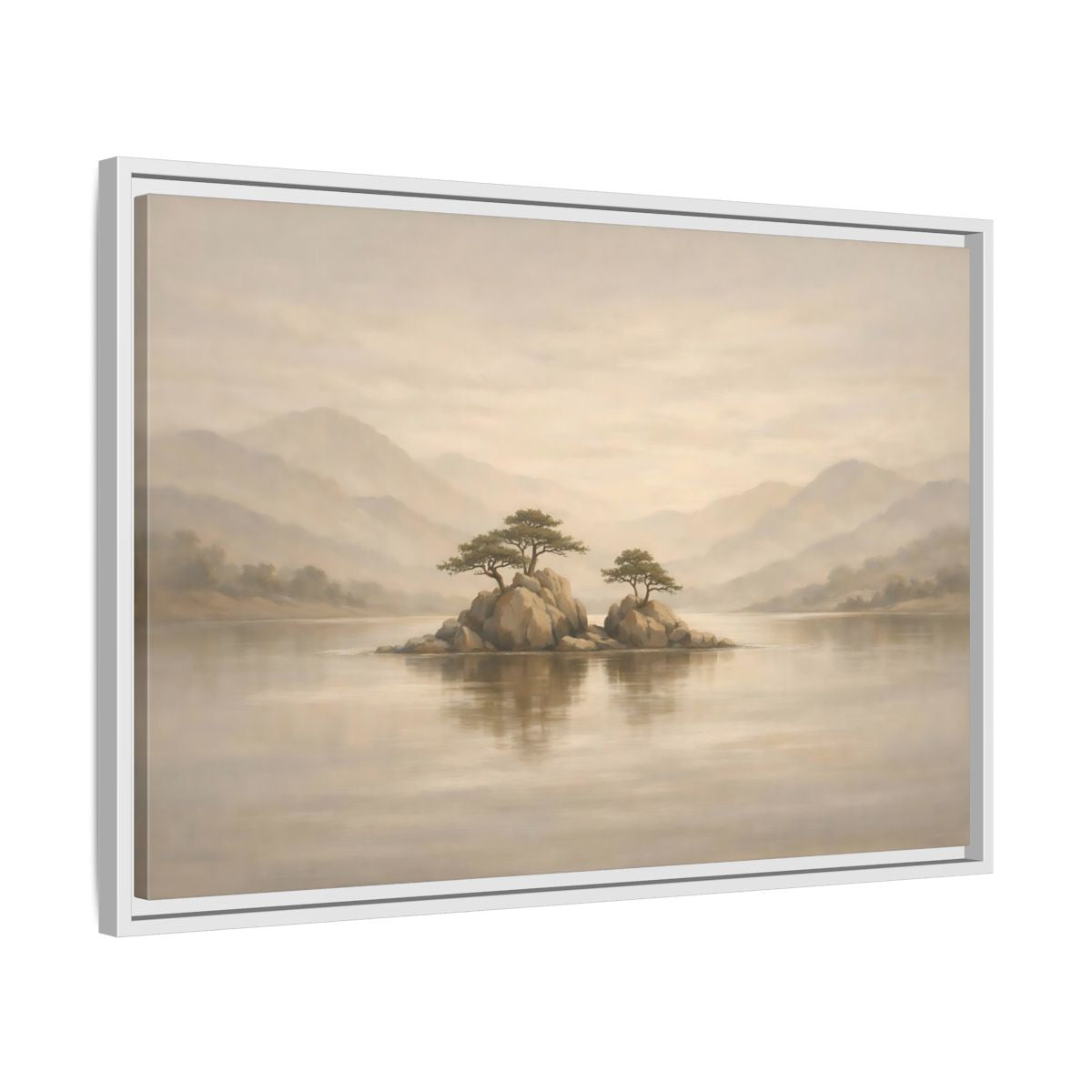 Side Mockup 10. Nature Island Trees Beige Landscape shown as stretched canvas wall art
