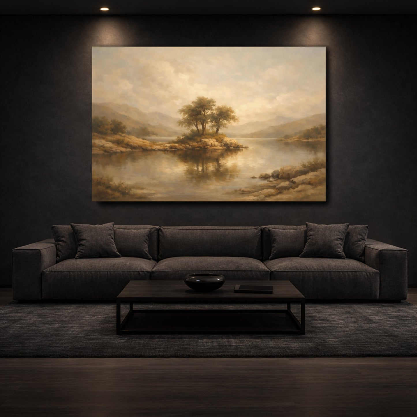 Mockup 2. Nature Island Trees Earthy Tones shown as stretched canvas wall art