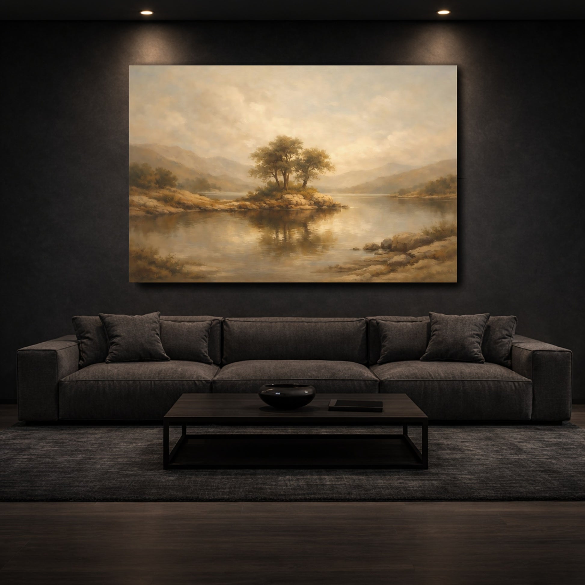 Mockup 2. Nature Island Trees Earthy Tones shown as stretched canvas wall art