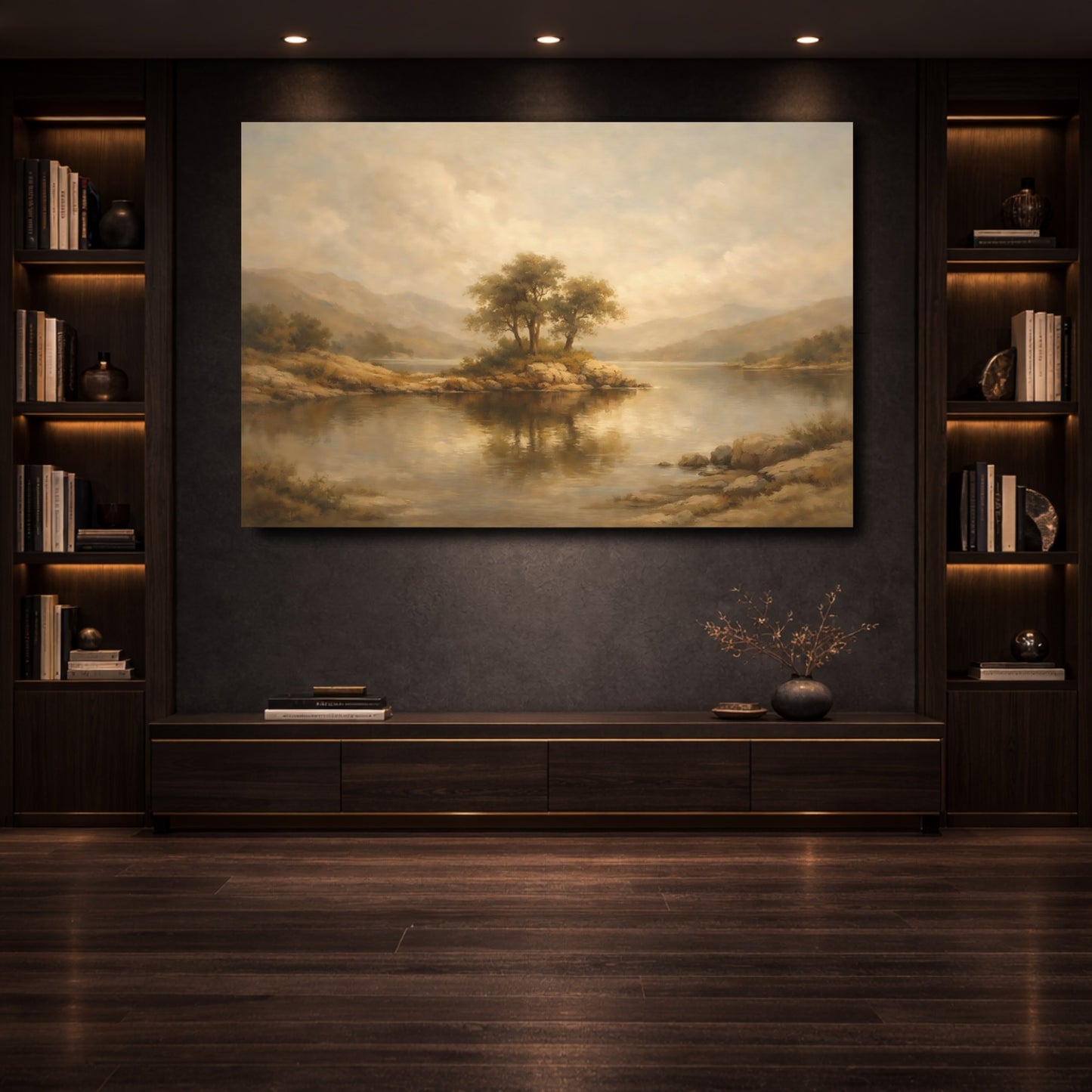 Mockup 3. Nature Island Trees Earthy Tones shown as stretched canvas wall art