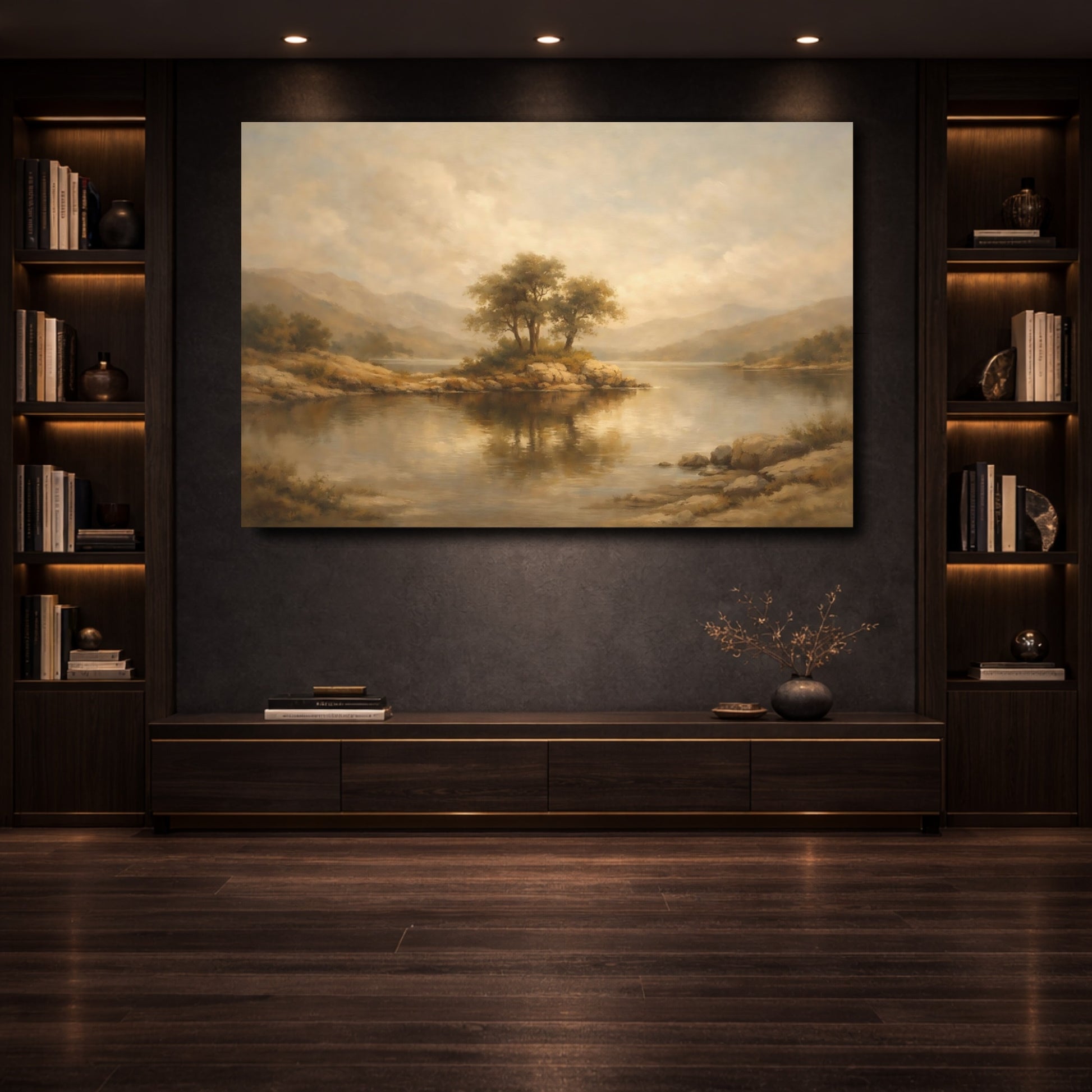Mockup 3. Nature Island Trees Earthy Tones shown as stretched canvas wall art