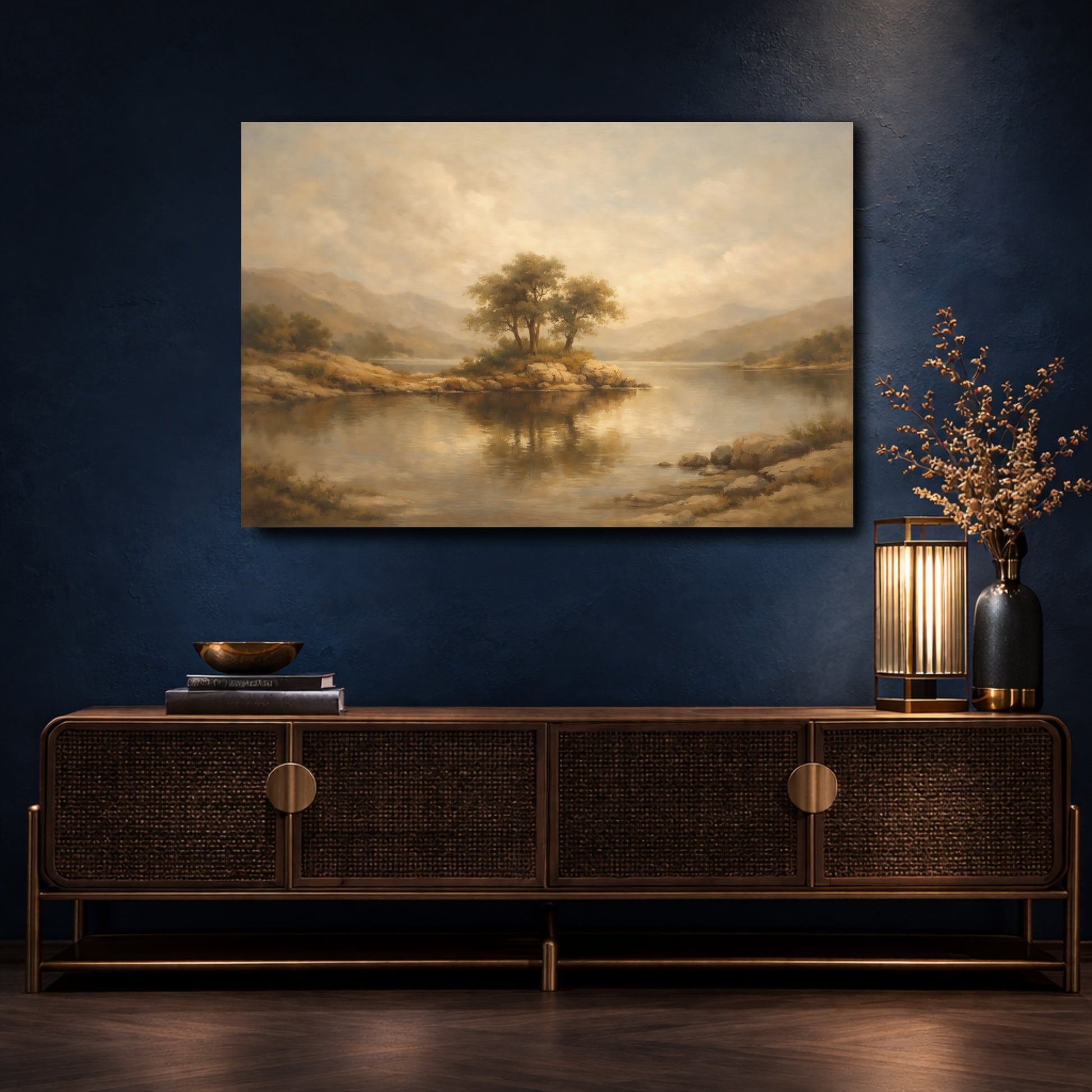 Mockup 4. Nature Island Trees Earthy Tones shown as stretched canvas wall art