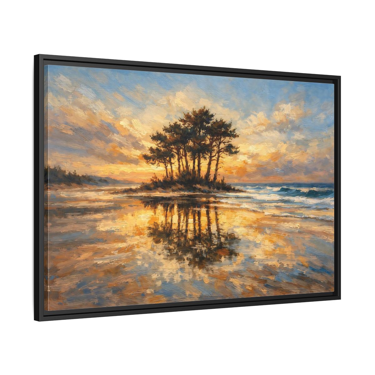 Side Mockup 13. Nature Island Trees Golden Sunset Landscape shown as stretched canvas wall art