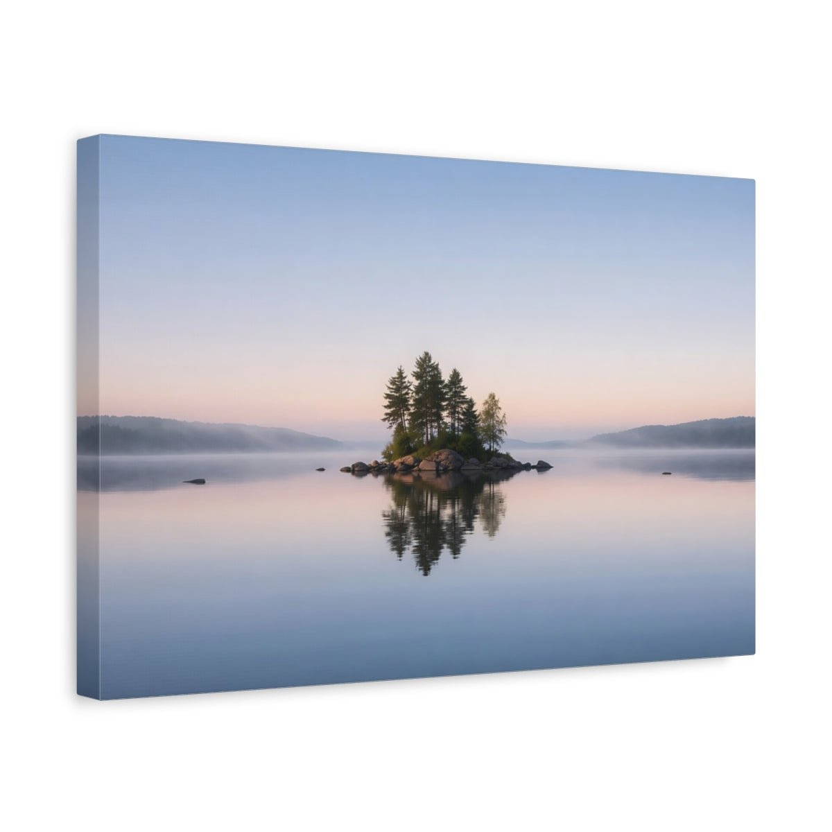 Nature Island Trees Misty Lake - Canvas Wall Art Print - YesArtYes