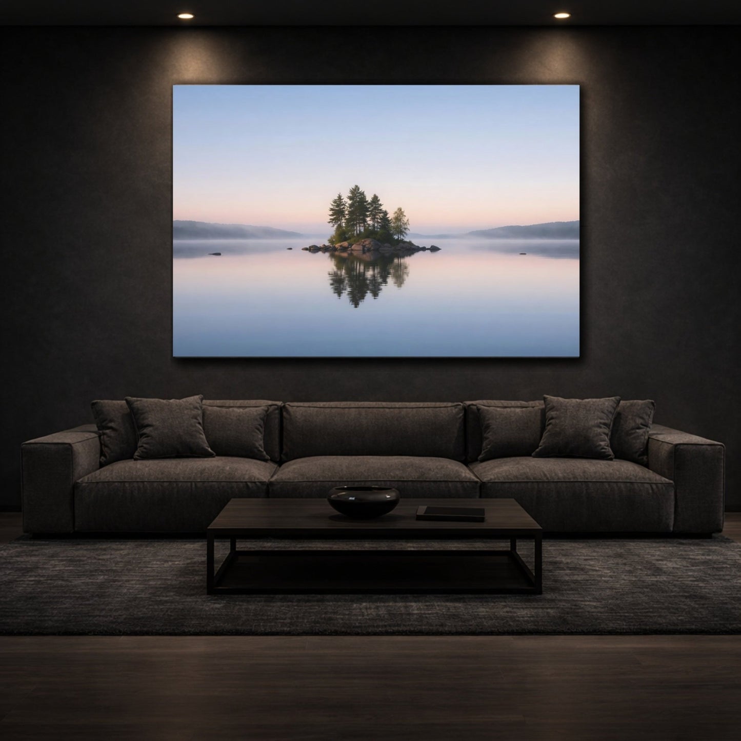 Nature Island Trees Misty Lake - Canvas Wall Art Print - YesArtYes