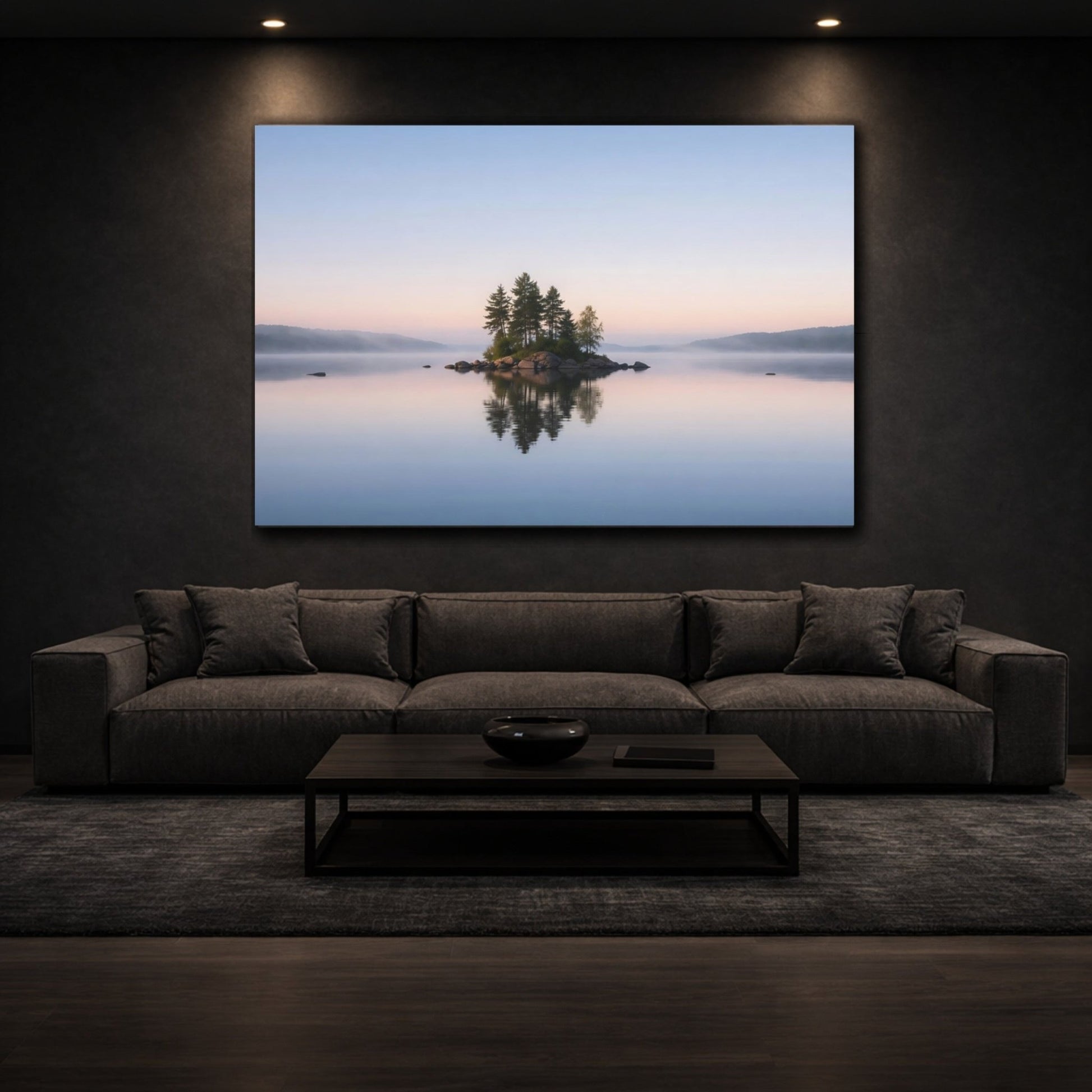 Nature Island Trees Misty Lake - Canvas Wall Art Print - YesArtYes