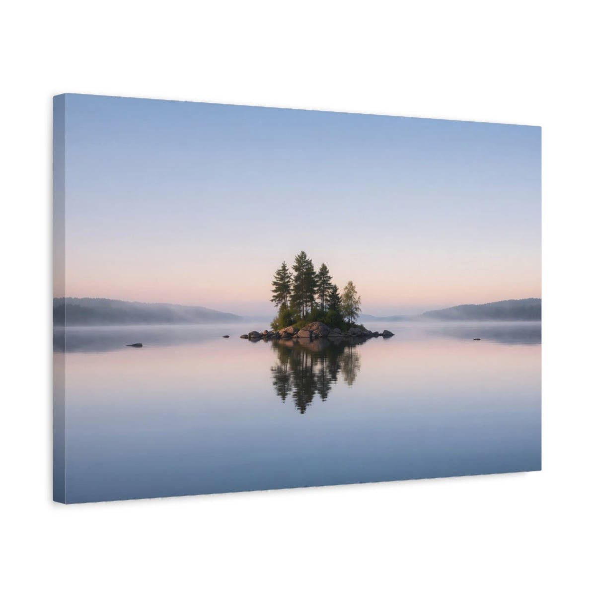Nature Island Trees Misty Lake - Canvas Wall Art Print - YesArtYes